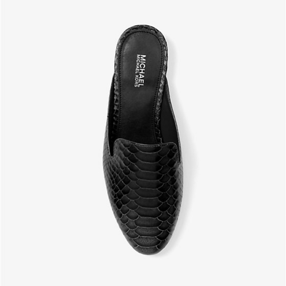 Michael Kors Womens Black Natasha Snake-Embossed Leather Mule 8